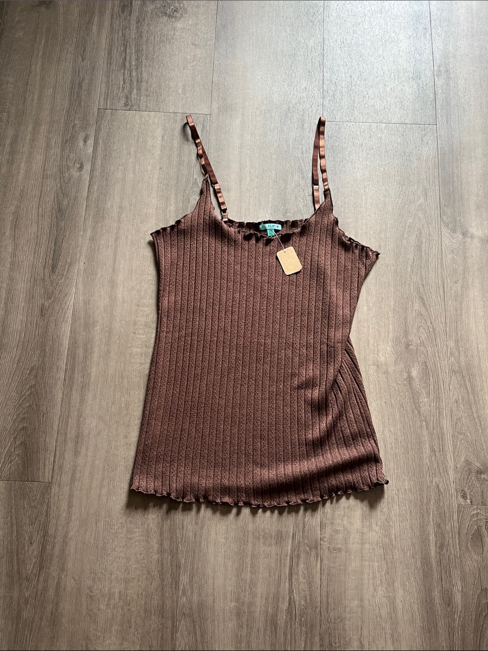 Ribbed Chocolate Brown Spaghetti Strap Cami - Unbranded